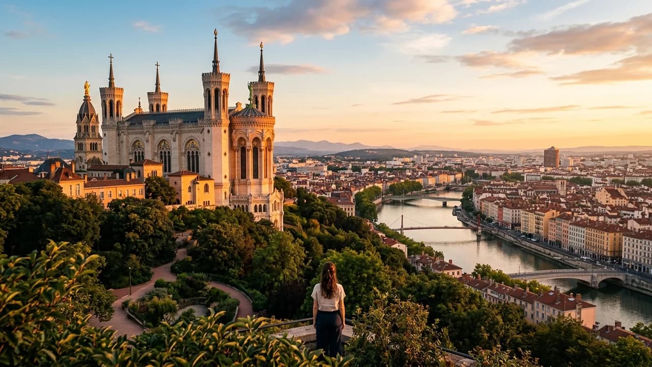 Iconic landmark in Lyon, France at golden hour