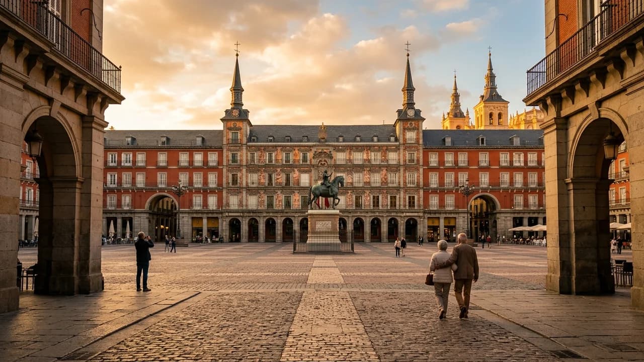 Iconic landmark in Madrid, Spain at golden hour