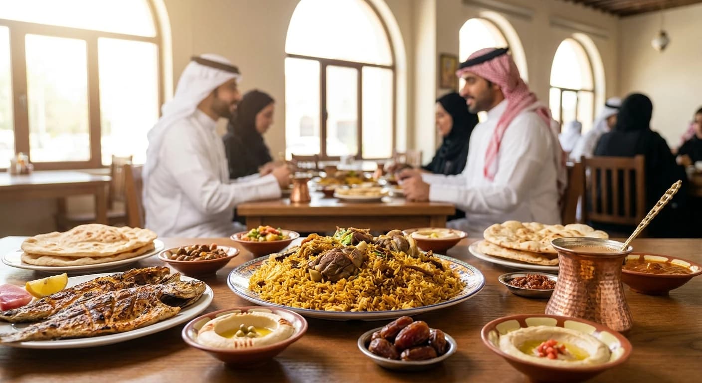 Traditional Bahraini cuisine at a local restaurant
