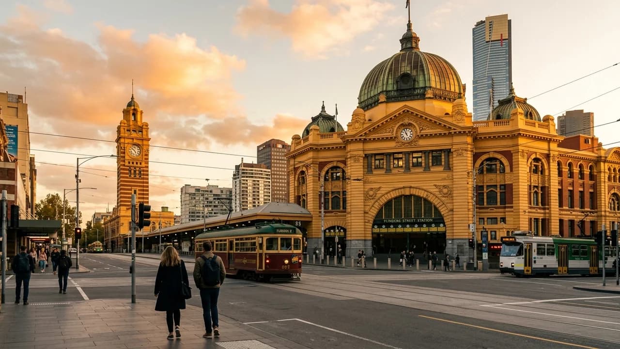 Iconic landmark in Melbourne, Australia at golden hour
