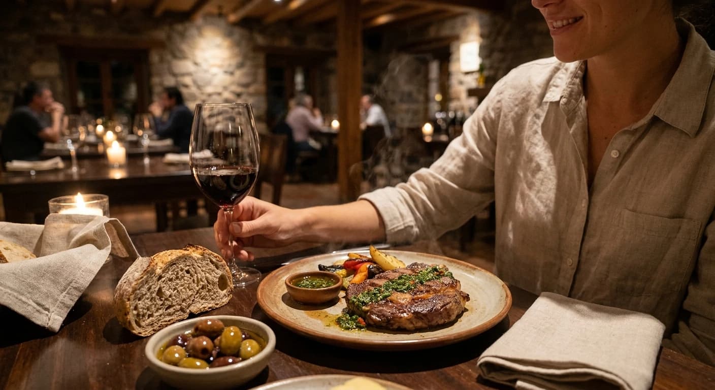 Argentine asado and Malbec wine dining experience at a Mendoza vineyard
