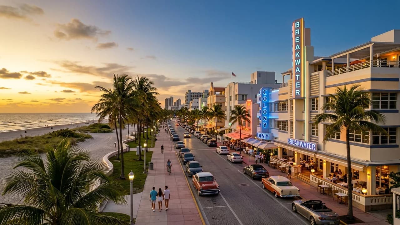 Iconic landmark in Miami, the United States at golden hour
