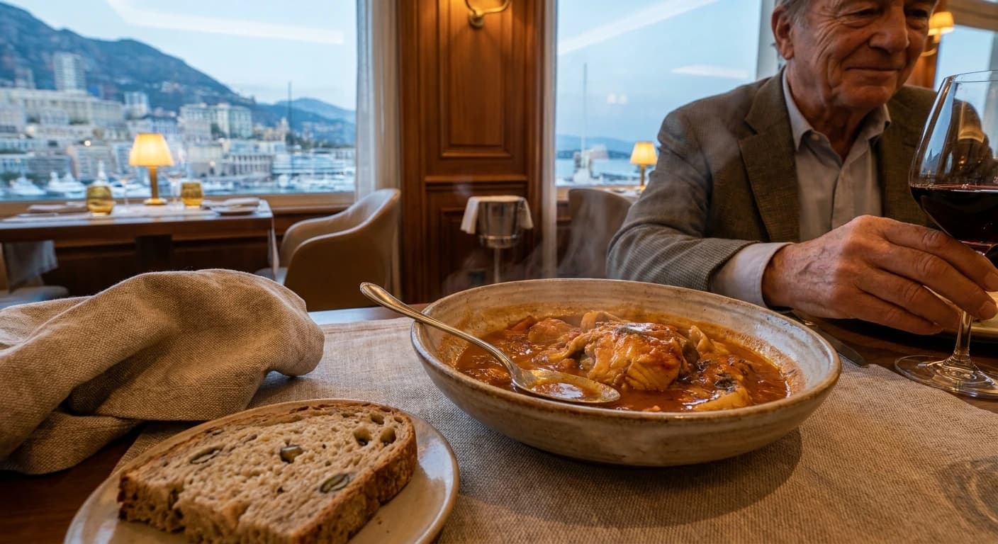 Elegant fine dining table setting with Mediterranean views and Michelin-starred presentation