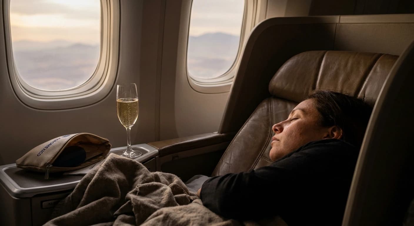 Business class cabin with premium seating and amenities on a flight to Monterrey