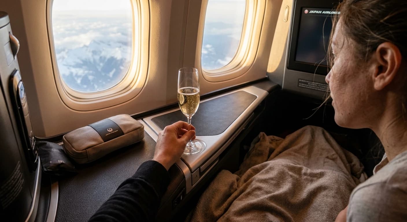 ANA business class lie-flat suite with premium Japanese dining service