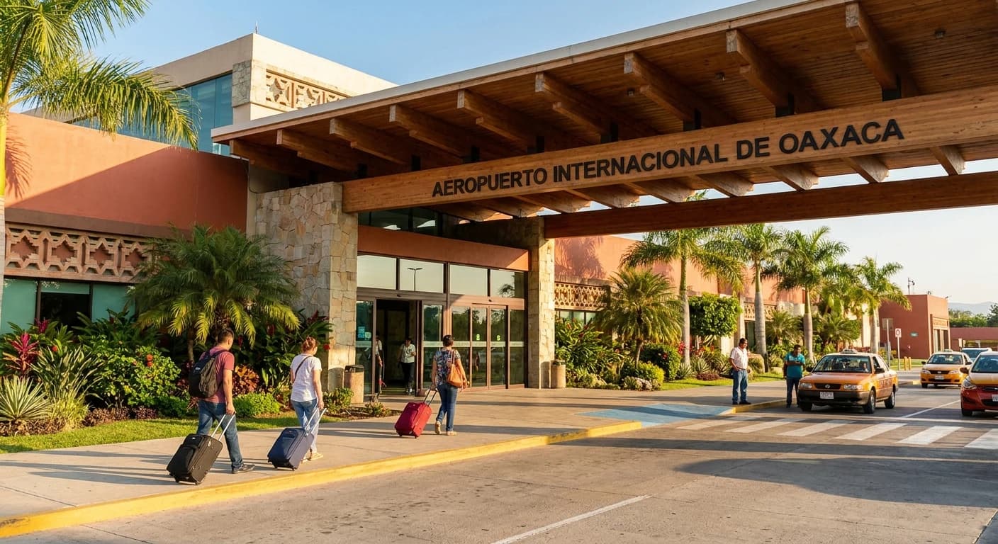Xoxocotlán International Airport terminal exterior in Oaxaca, Mexico