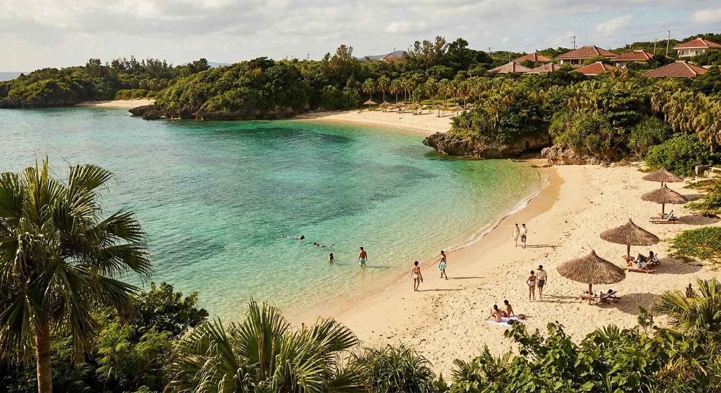 Crystal-clear turquoise waters of an Okinawan beach