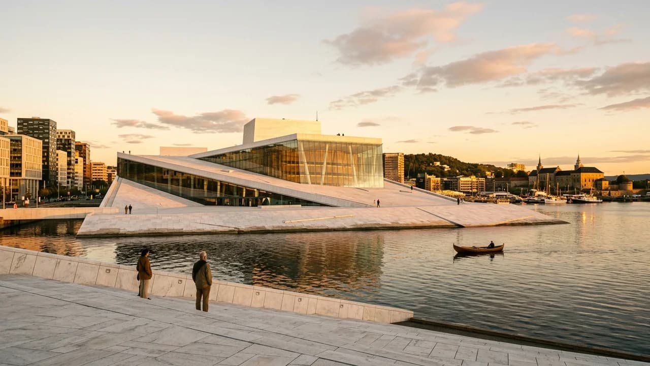 Iconic landmark in Oslo, Norway at golden hour