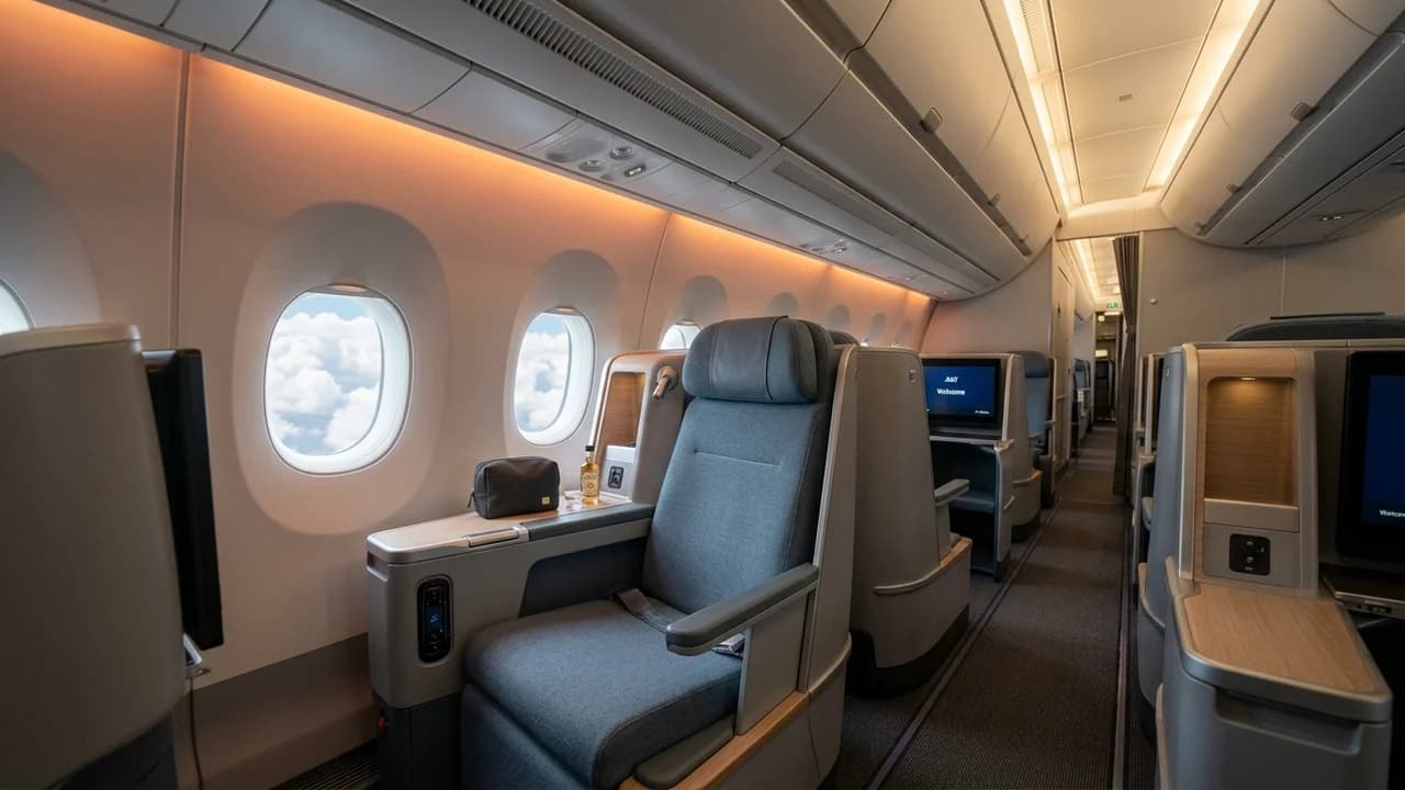 SAS business class cabin with lie-flat suite and premium amenities