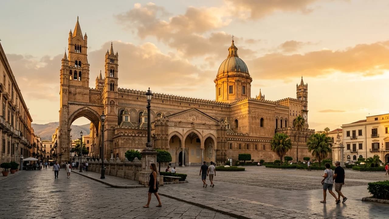 Iconic landmark in Palermo, Italy at golden hour