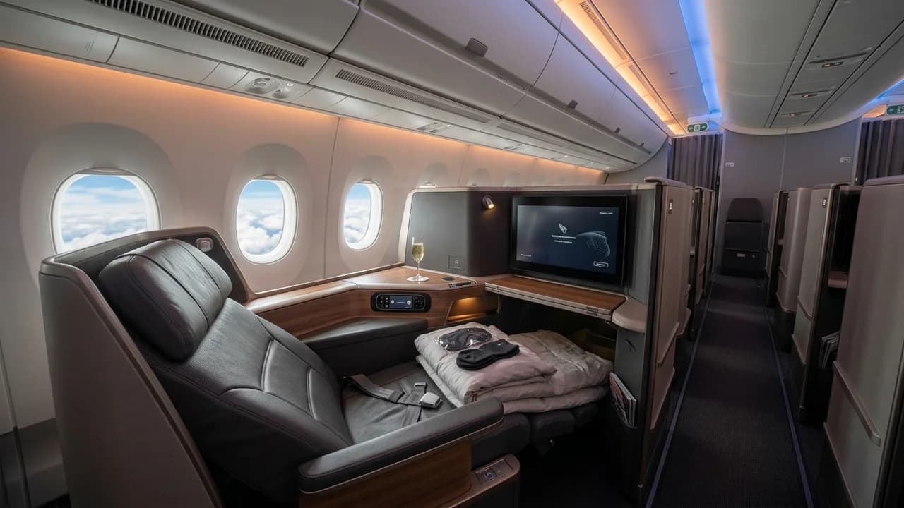 Copa business class cabin with lie-flat suite and premium amenities