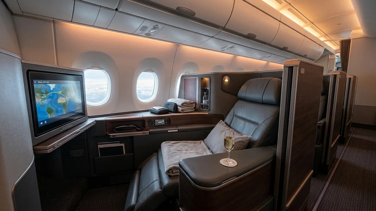 Air Tahiti Nui business class cabin with lie-flat suite and premium amenities