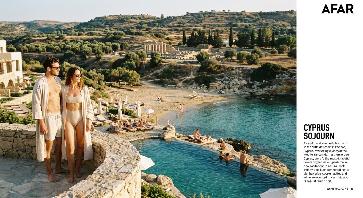 Luxury clifftop resort pool overlooking the Mediterranean Sea in Paphos Cyprus