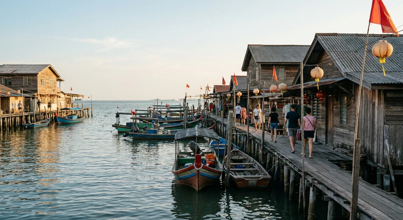 Historic Clan Jetties waterfront settlement in Georgetown, Penang