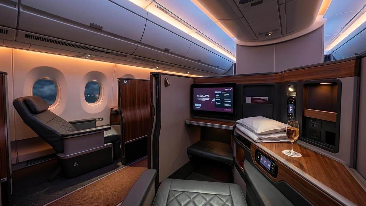 Thai Airways business class cabin with lie-flat suite and premium amenities