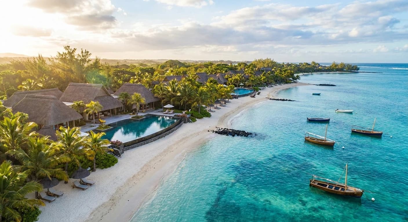 Turquoise lagoon and luxury resort on the Mauritius coast