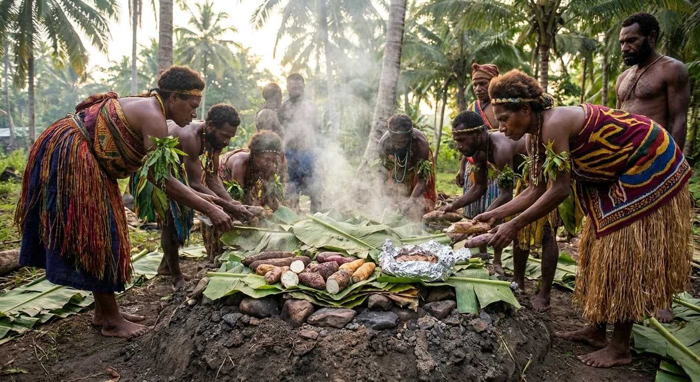 Traditional mumu earth oven feast