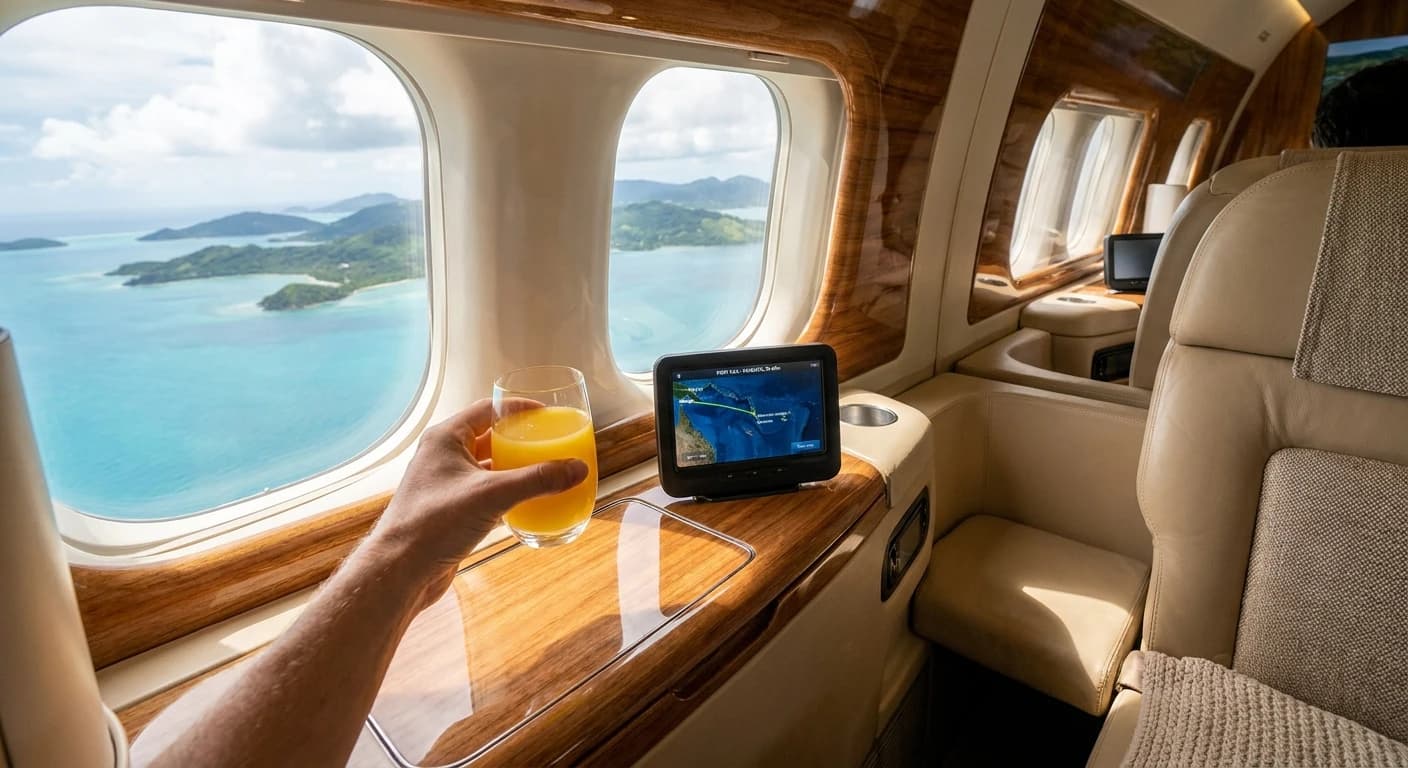 Business class cabin on route to Vanuatu