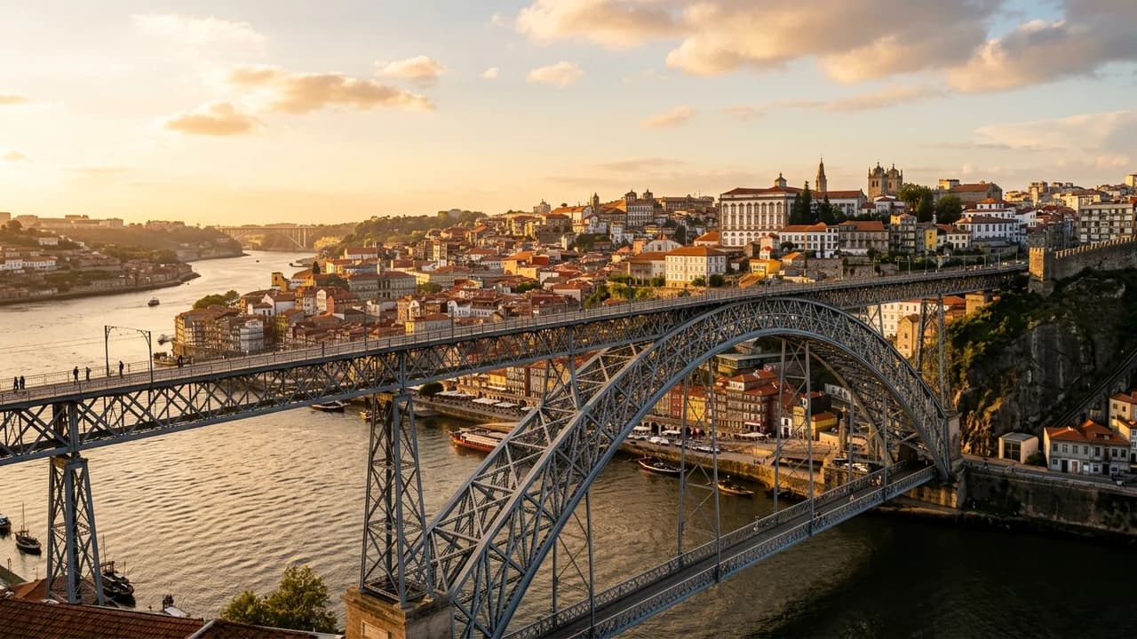 Iconic landmark in Porto, Portugal at golden hour