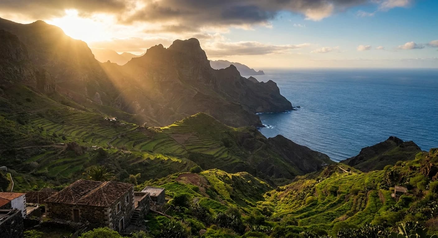 Dramatic volcanic landscape of Cape Verde with ocean views