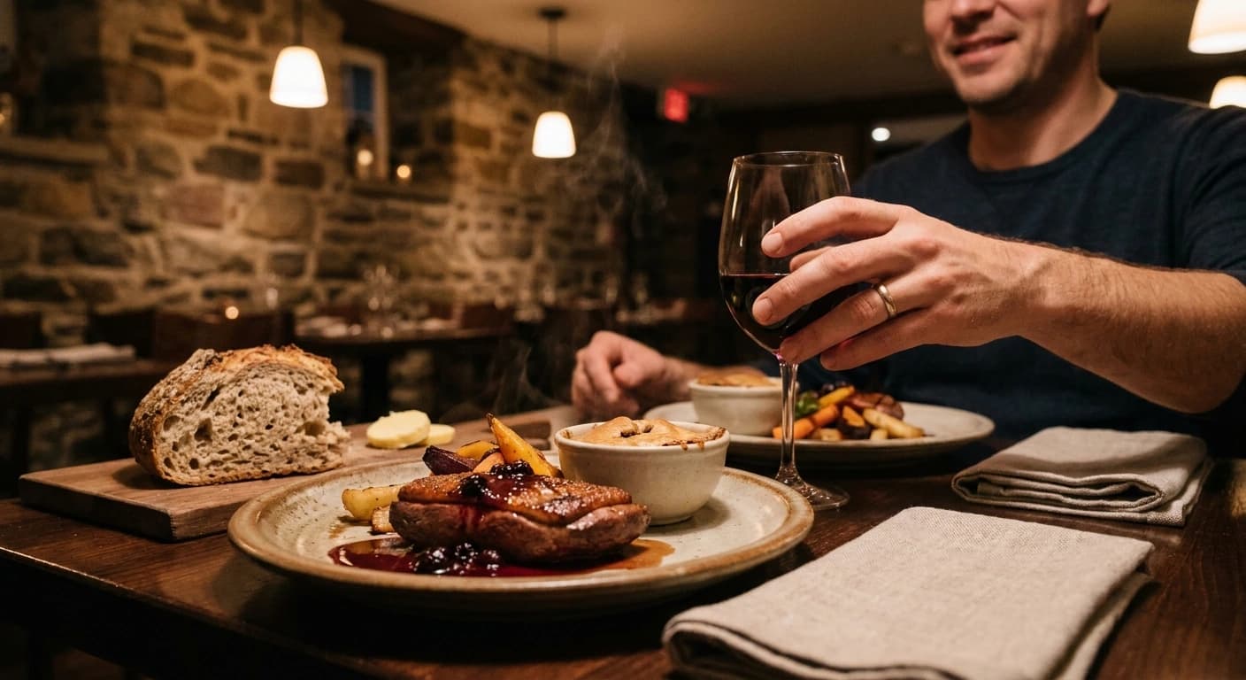 Elegant fine dining experience with traditional Québécois cuisine in a historic Quebec City restaurant