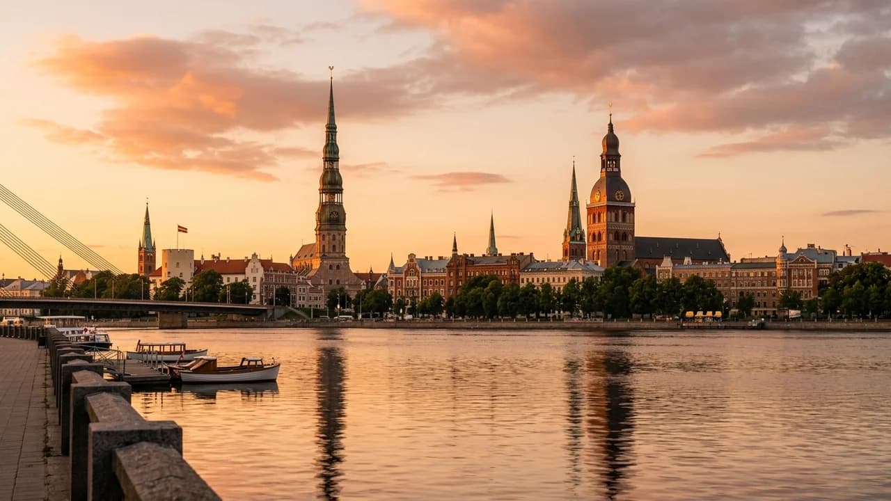 Iconic landmark in Riga, Latvia at golden hour
