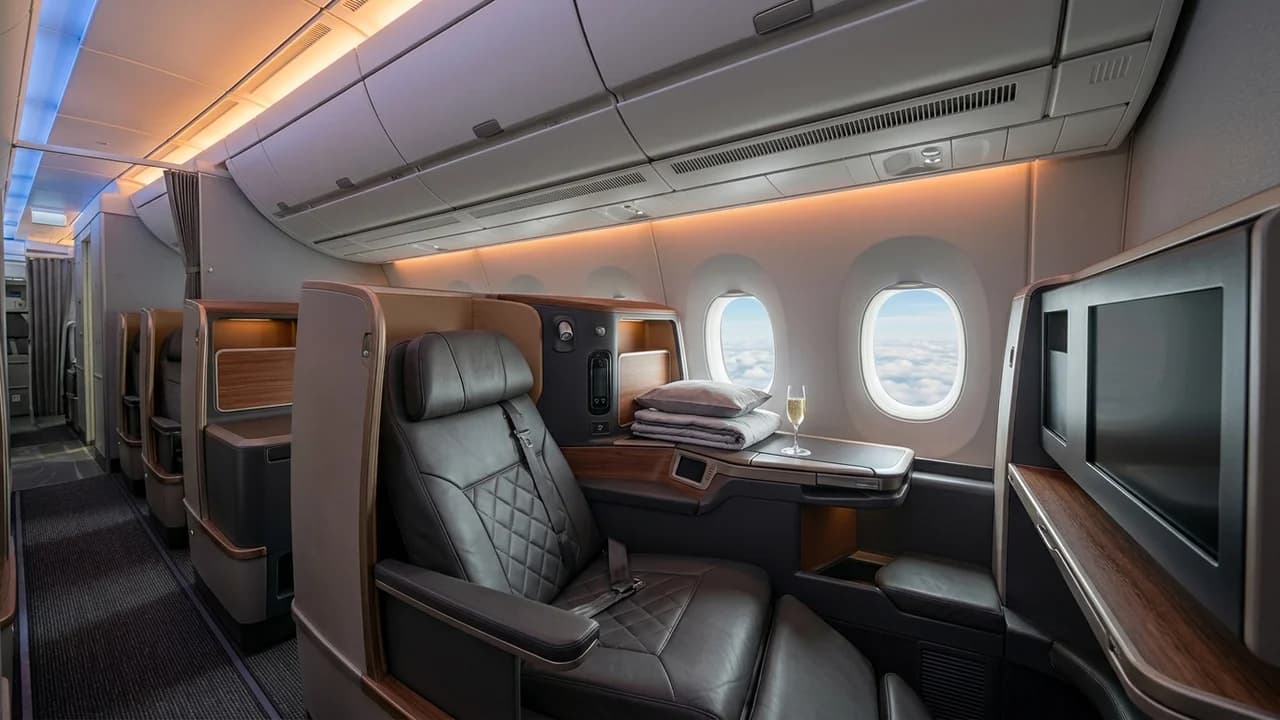 ITA Airways business class cabin with lie-flat suite and premium amenities