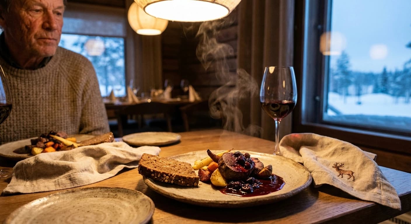 Traditional Lappish reindeer cuisine fine dining experience in Rovaniemi Finland