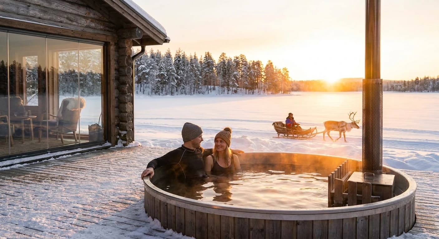 Glass igloo luxury accommodation under Northern Lights in Finnish Lapland Rovaniemi
