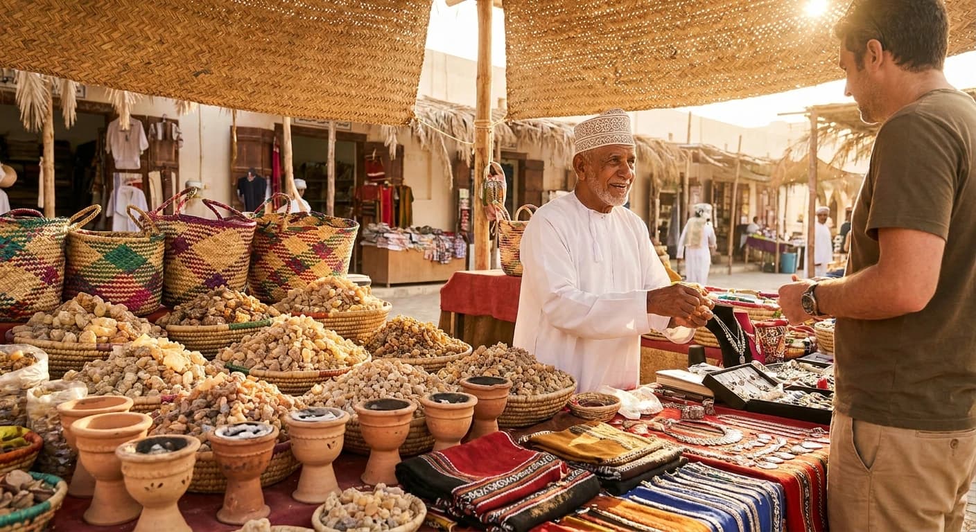 Traditional souq with frankincense and local crafts in Salalah