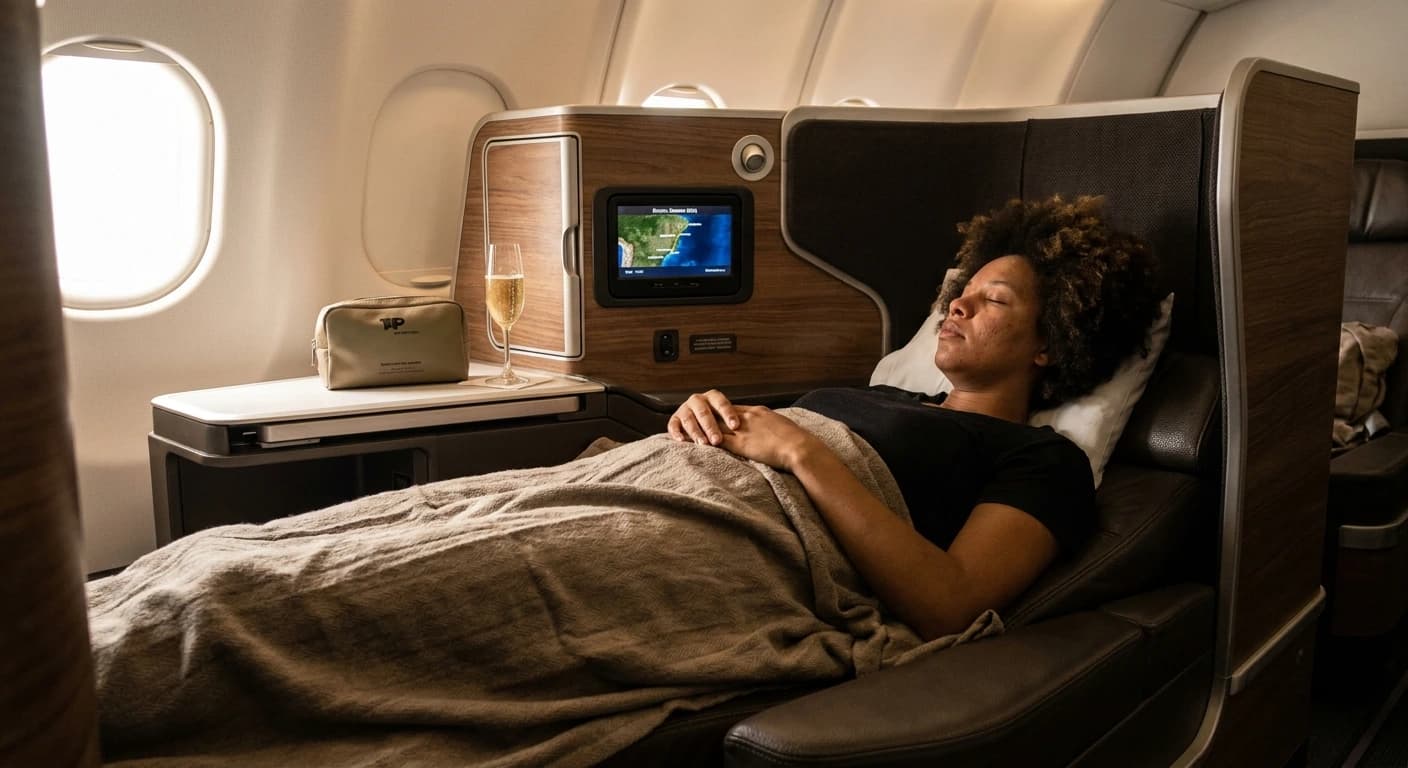 LATAM Airlines business class lie-flat cabin with premium amenities on US-Brazil route