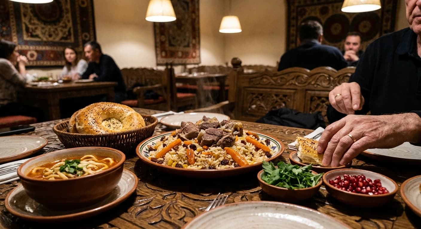 Traditional Uzbek plov and Silk Road cuisine served in Samarkand