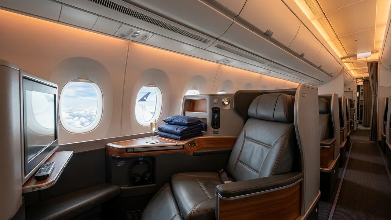 Copa business class cabin with lie-flat suite and premium amenities