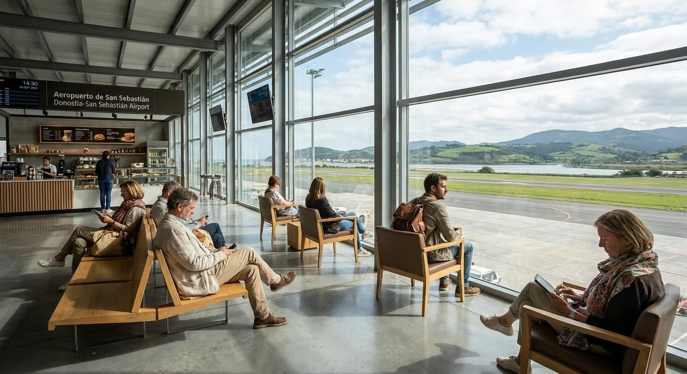 Modern terminal interior at Bilbao Airport with natural light and efficient layout