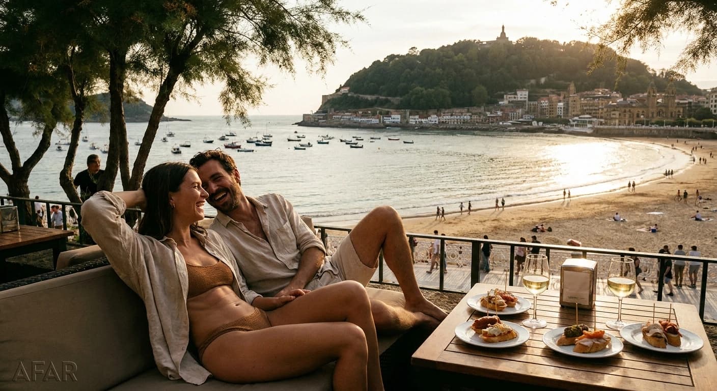 Luxury Belle Époque hotel facade overlooking La Concha Bay in San Sebastián
