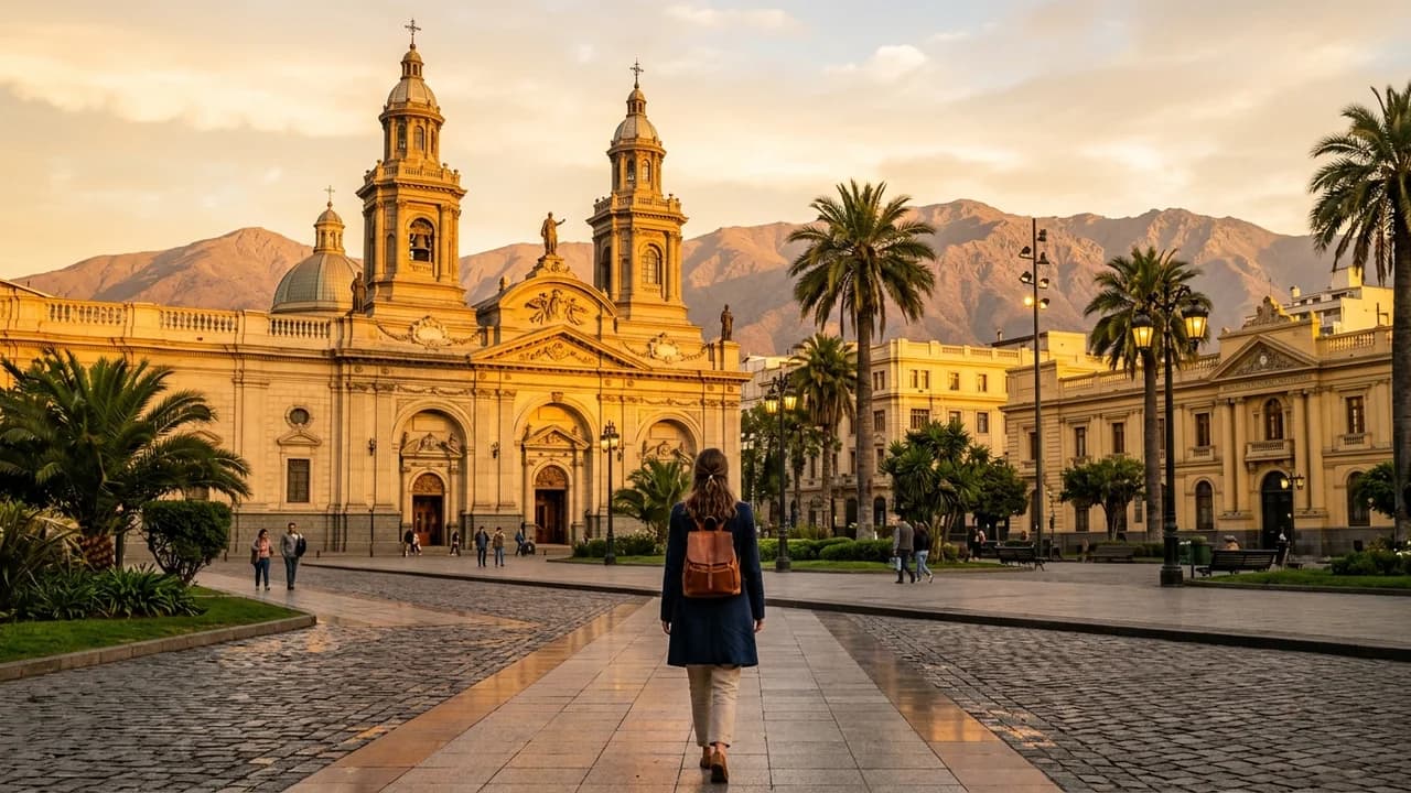 Iconic landmark in Santiago, Chile at golden hour