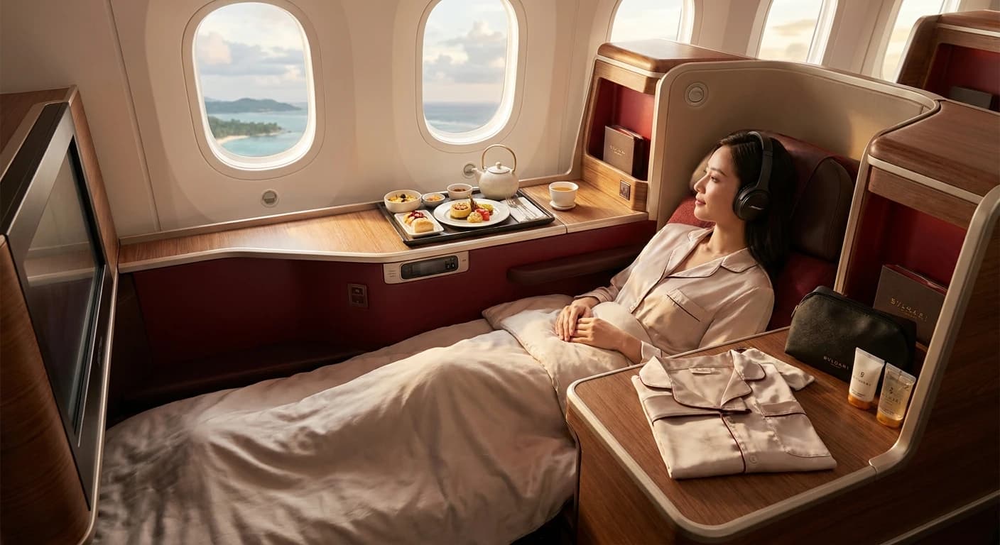 Hainan Airlines business class cabin with premium amenities