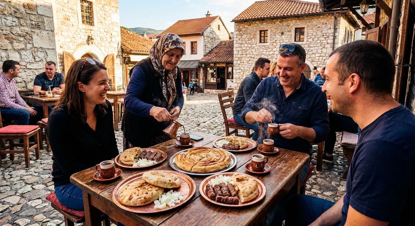Traditional Bosnian cuisine and coffee ceremony in Sarajevo