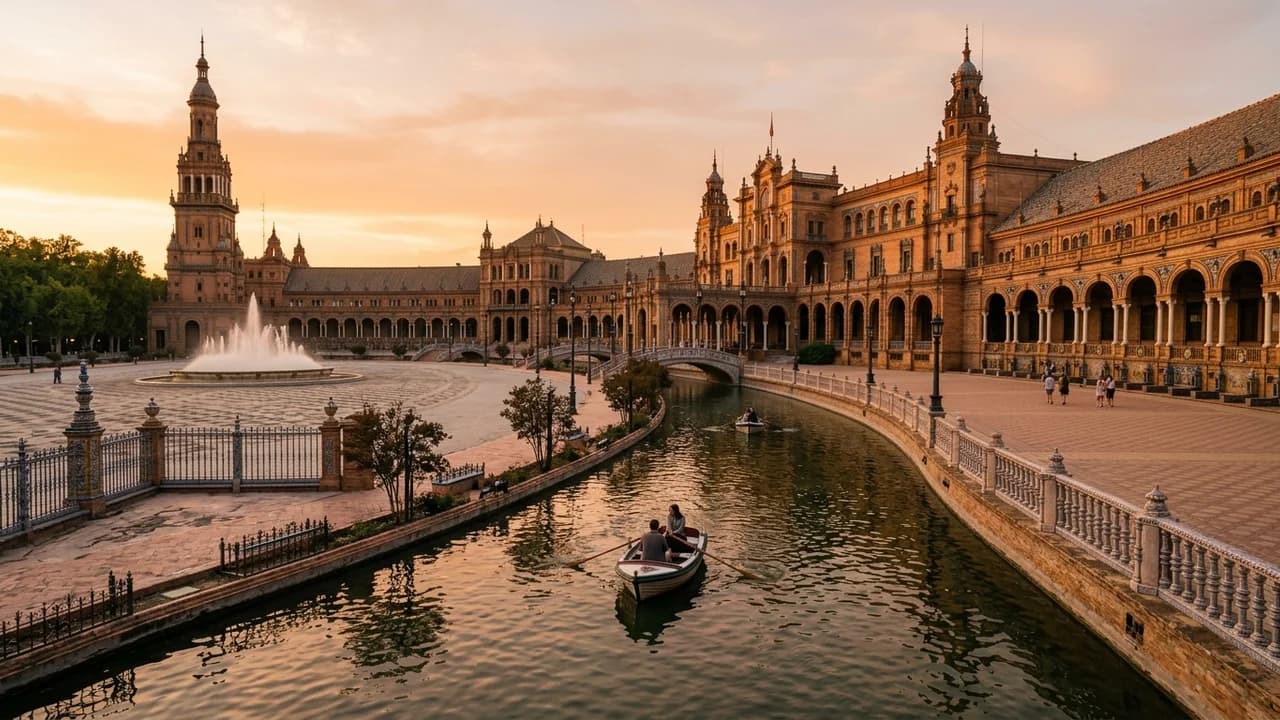 Iconic landmark in Seville, Spain at golden hour