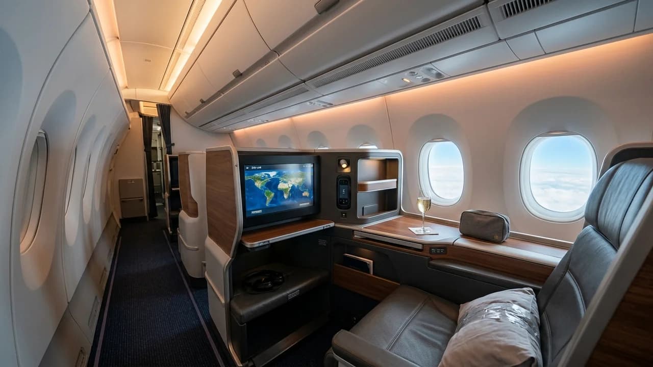 China Eastern business class cabin with lie-flat suite and premium amenities