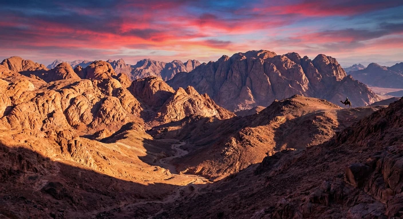 Dramatic Sinai desert mountains at sunrise