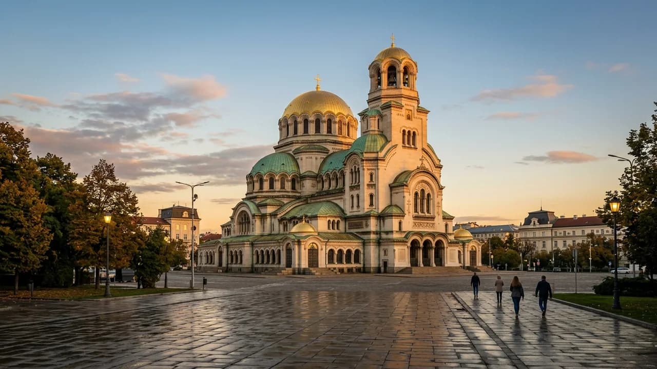 Iconic landmark in Sofia, Bulgaria at golden hour