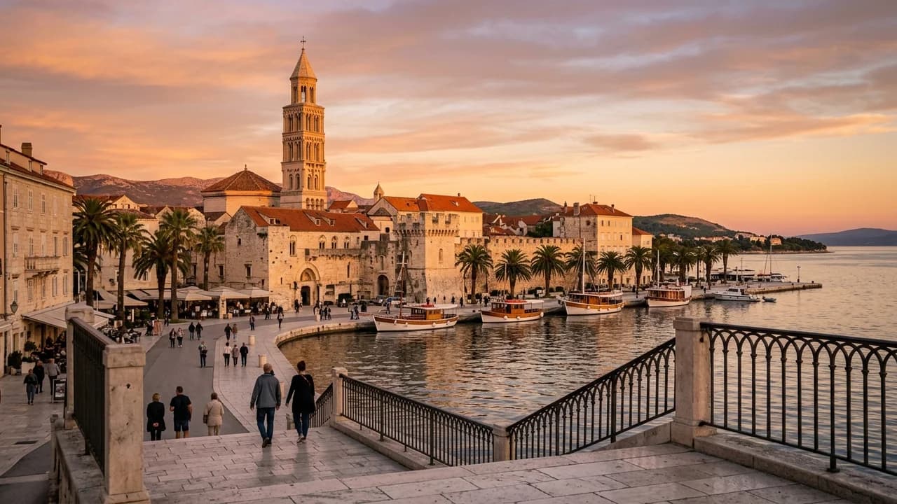 Iconic landmark in Split, Croatia at golden hour