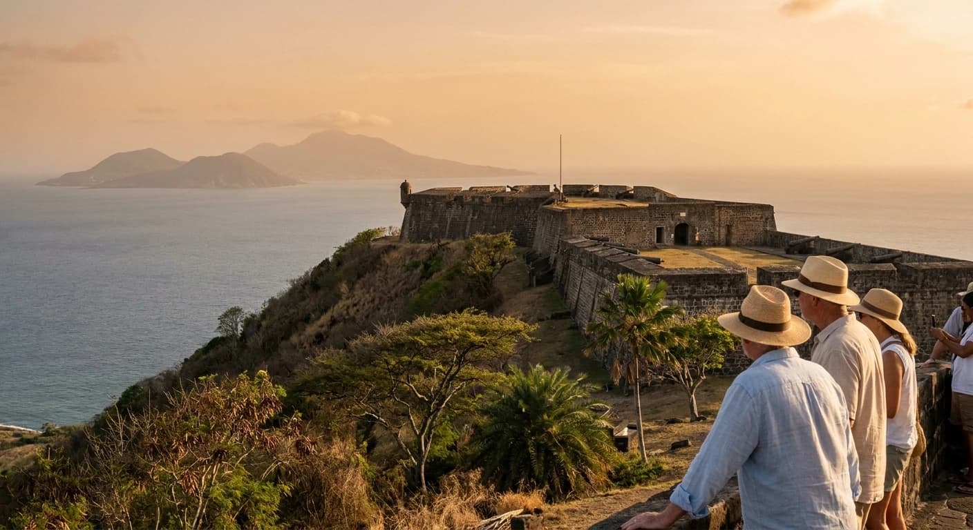 Brimstone Hill Fortress UNESCO World Heritage Site overlooking the Caribbean Sea