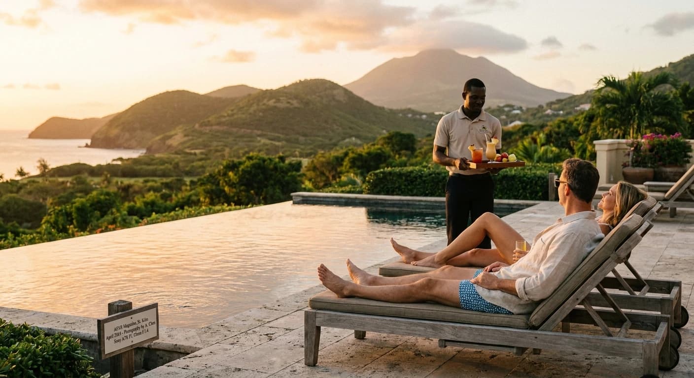 Luxury infinity pool overlooking the Caribbean Sea at a premium St. Kitts resort