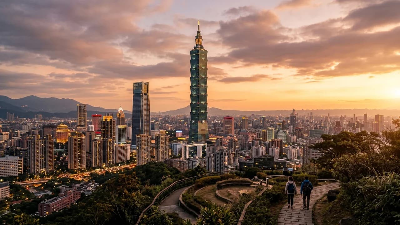 Iconic landmark in Taipei, Taiwan at golden hour