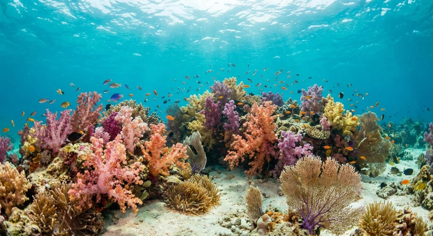 Vibrant soft coral gardens of Rainbow Reef in Taveuni, Fiji