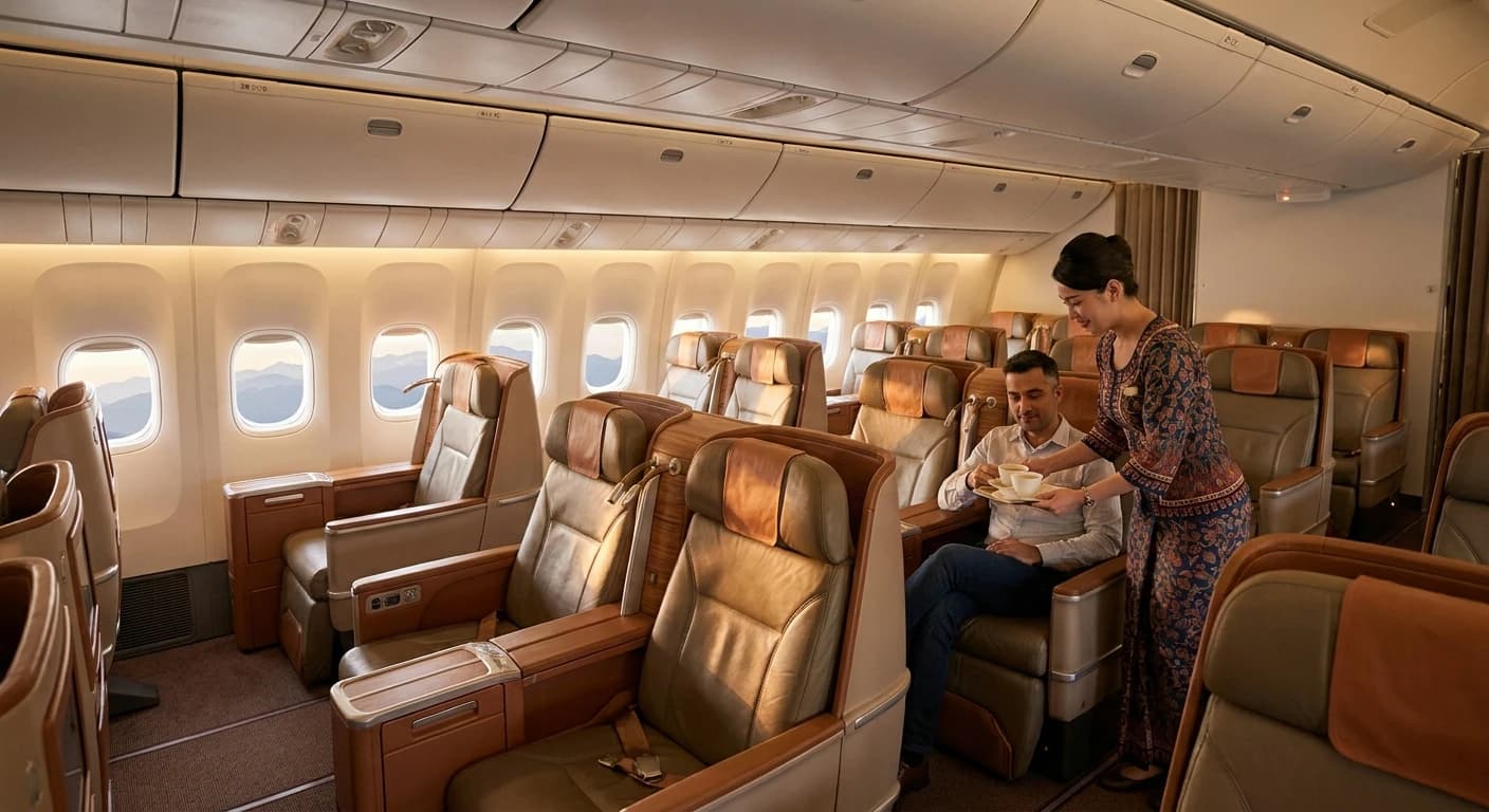 Premium business class cabin on flights to Tbilisi