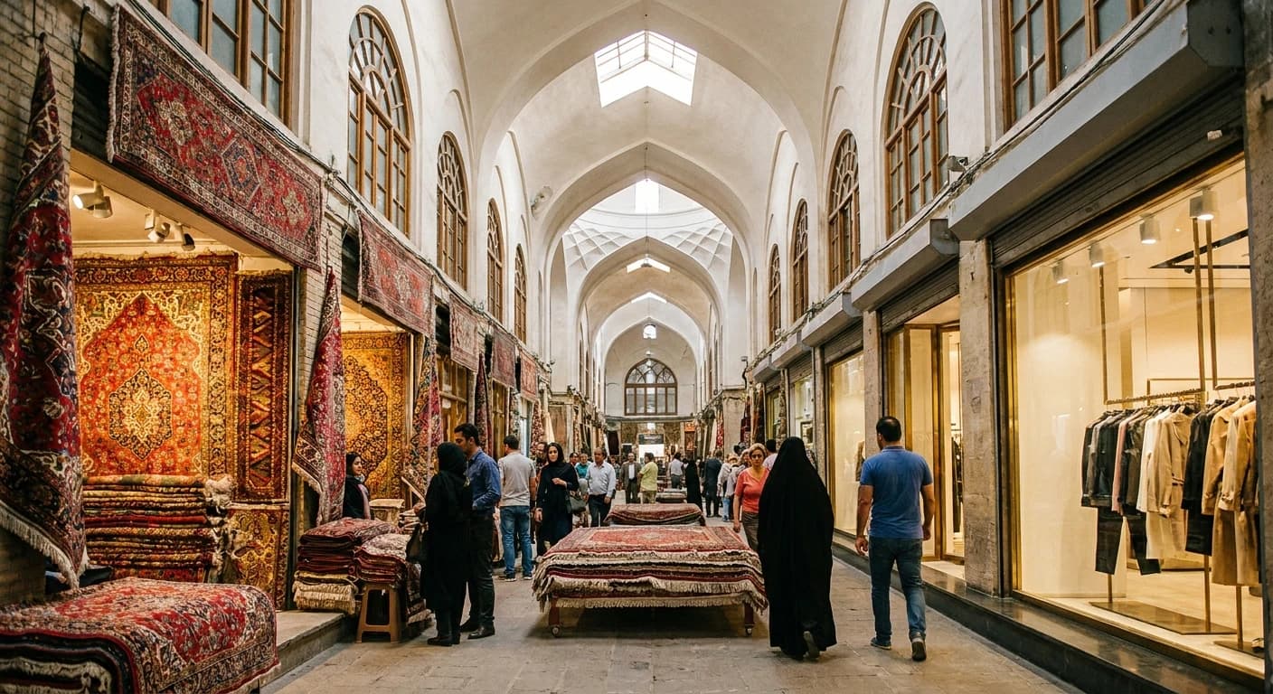 Traditional Persian carpet bazaar and luxury shopping in Tehran