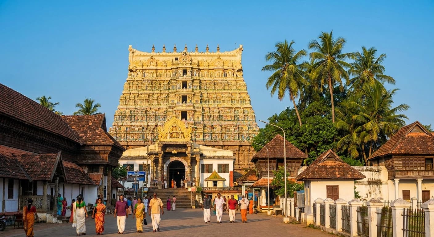 Ornate Dravidian temple architecture of Padmanabhaswamy Temple in Thiruvananthapuram